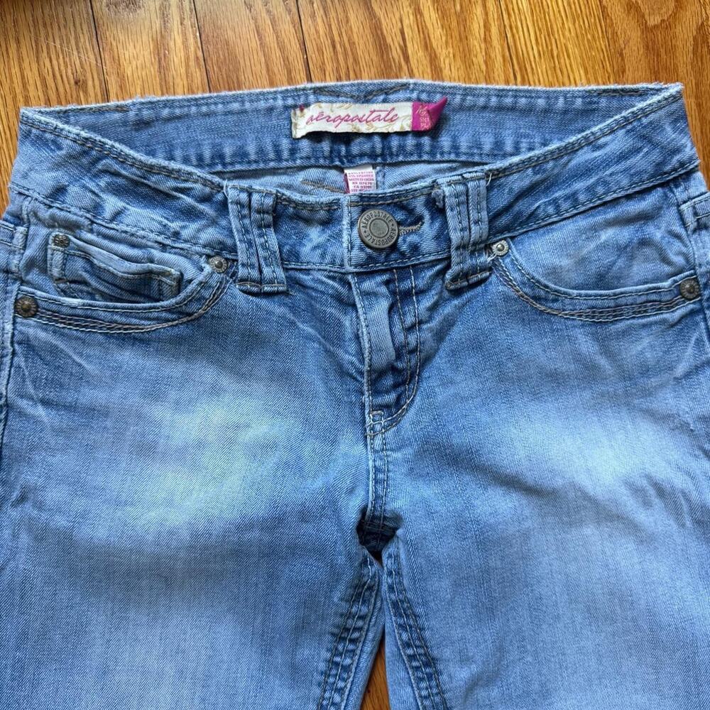 Vintage 2000s y2k Aeropostale blue denim low-rise bootcut flared jeans size 2/4 - Picture 3 of 6